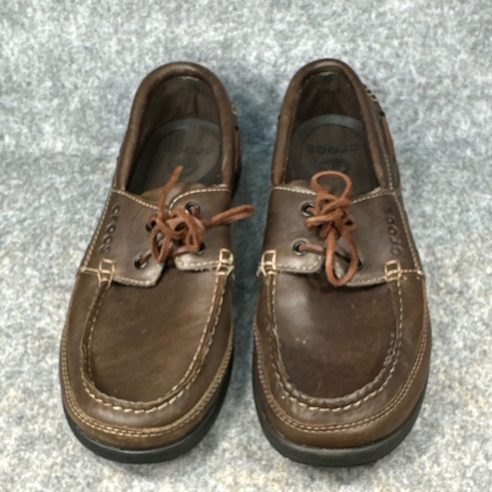 Crocs Harborline Leather Loafers Mens 11 Espresso Brown Slip On Boat Shoes